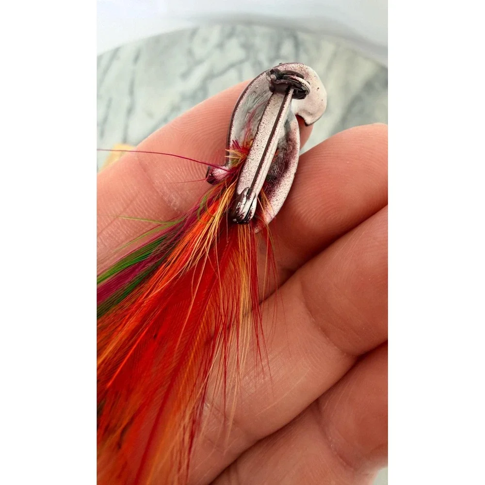 Vintage Enamel Mexican Feather Bird Brooch - Hand Painted Mid Century Parrot Pin